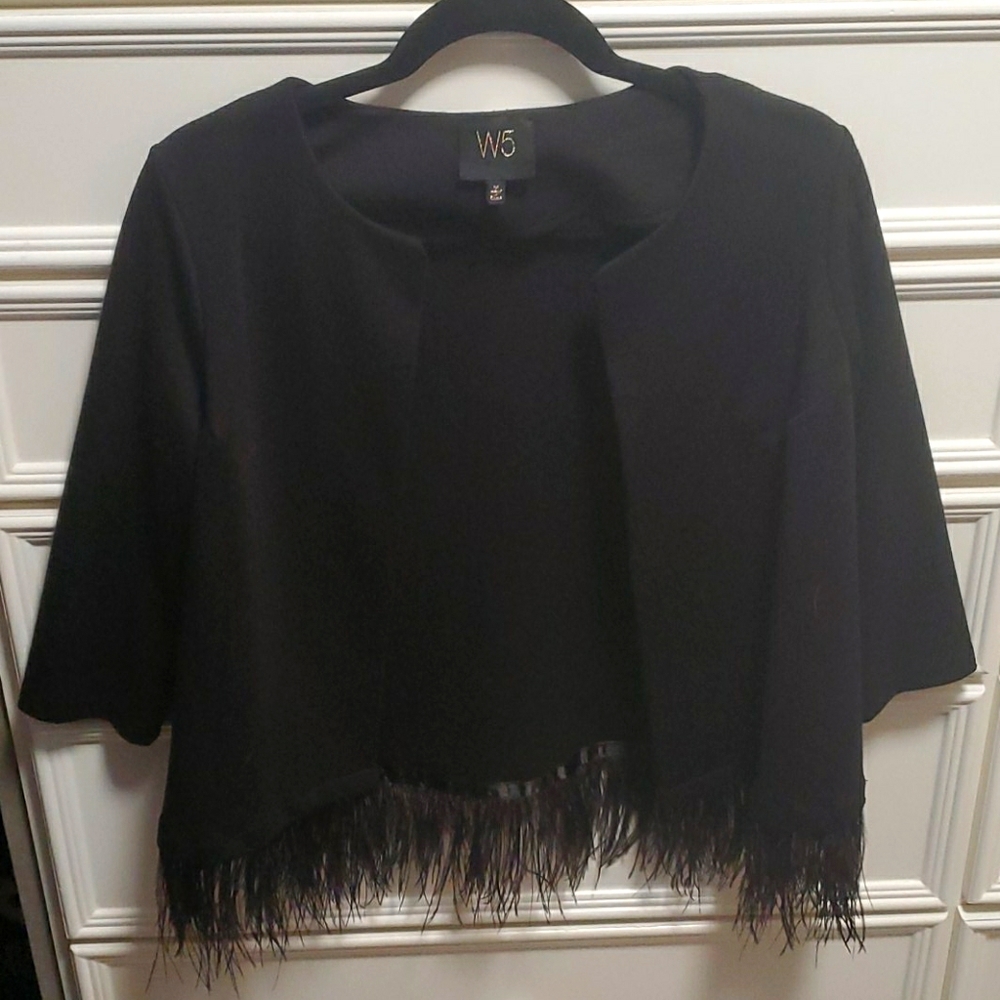 Black Blazer with Feather Trim